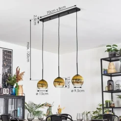 Lampes Dorées-hofstein Koyoto Suspension, Boule lumineuse, Suspension Or, Clair, 3 lumières