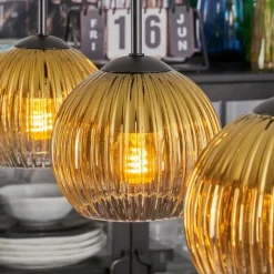 Lampes Dorées-hofstein Koyoto Suspension, Boule lumineuse, Suspension Or, Clair, 3 lumières