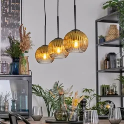 Lampes Dorées-hofstein Koyoto Suspension, Boule lumineuse, Suspension Or, Clair, 3 lumières