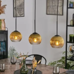 Lampes Dorées-hofstein Koyoto Suspension, Boule lumineuse, Suspension Or, Clair, 3 lumières