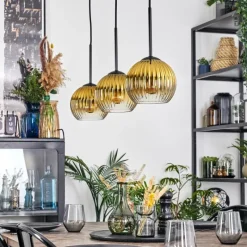 Lampes Dorées-hofstein Koyoto Suspension, Boule lumineuse, Suspension Or, Clair, 3 lumières