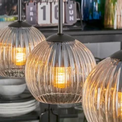 hofstein Koyoto Suspension, Boule lumineuse, Suspension Ambre, Clair, 3 lumières