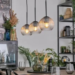 hofstein Koyoto Suspension, Boule lumineuse, Suspension Ambre, Clair, 3 lumières