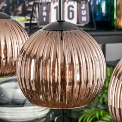 hofstein Koyoto Suspension, Boule lumineuse, Suspension Cuivré, 3 lumières