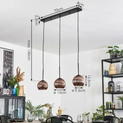 hofstein Koyoto Suspension, Boule lumineuse, Suspension Cuivré, 3 lumières