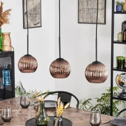 hofstein Koyoto Suspension, Boule lumineuse, Suspension Cuivré, 3 lumières