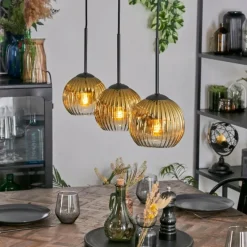 Lampes Dorées-hofstein Koyoto Suspension, Boule lumineuse, Suspension Or, Clair, 3 lumières