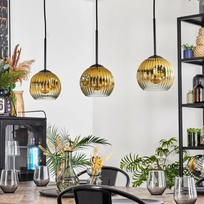 Lampes Dorées-hofstein Koyoto Suspension, Boule lumineuse, Suspension Or, Clair, 3 lumières