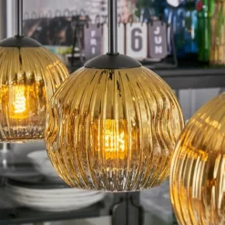 Lampes Dorées-hofstein Koyoto Suspension, Boule lumineuse, Suspension Or, Clair, 3 lumières