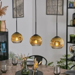 Lampes Dorées-hofstein Koyoto Suspension, Boule lumineuse, Suspension Or, Clair, 3 lumières