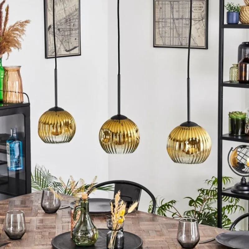Lampes Dorées-hofstein Koyoto Suspension, Boule lumineuse, Suspension Or, Clair, 3 lumières