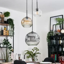 hofstein Koyoto Suspension, Boule lumineuse, Suspension, Suspension grappe 30 cm Ambre, Clair, Fumé, 3 lumières