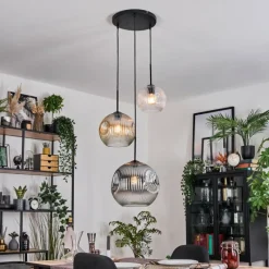 hofstein Koyoto Suspension, Boule lumineuse, Suspension, Suspension grappe 30 cm Ambre, Clair, Fumé, 3 lumières