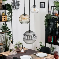 hofstein Koyoto Suspension, Boule lumineuse, Suspension, Suspension grappe 30 cm Ambre, Clair, Fumé, 3 lumières