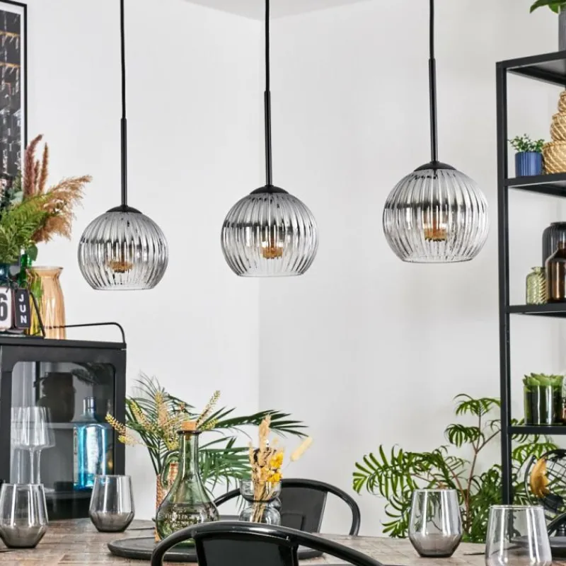 Suspension Verre Fumé-hofstein Koyoto Suspension, Boule lumineuse, Suspension Clair, Fumé, 3 lumières