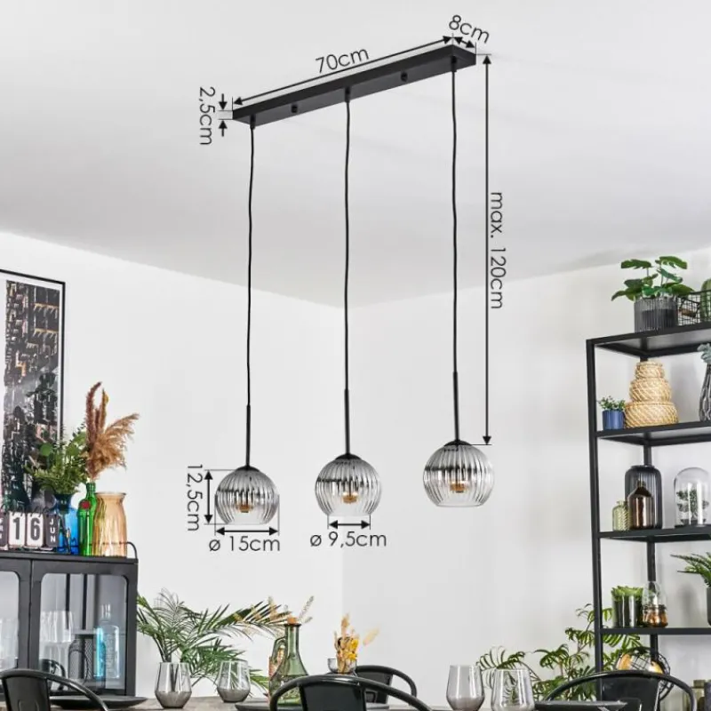 Suspension Verre Fumé-hofstein Koyoto Suspension, Boule lumineuse, Suspension Clair, Fumé, 3 lumières