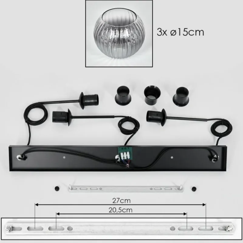 Suspension Verre Fumé-hofstein Koyoto Suspension, Boule lumineuse, Suspension Clair, Fumé, 3 lumières