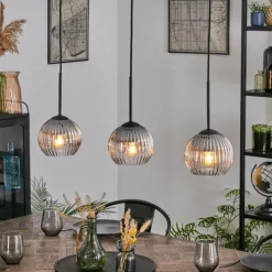 Suspension Verre Fumé-hofstein Koyoto Suspension, Boule lumineuse, Suspension Clair, Fumé, 3 lumières