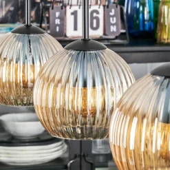 hofstein Koyoto Suspension, Boule lumineuse, Suspension Ambre, 3 lumières