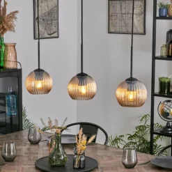 hofstein Koyoto Suspension, Boule lumineuse, Suspension Ambre, 3 lumières