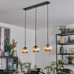 hofstein Koyoto Suspension, Boule lumineuse, Suspension Ambre, 3 lumières