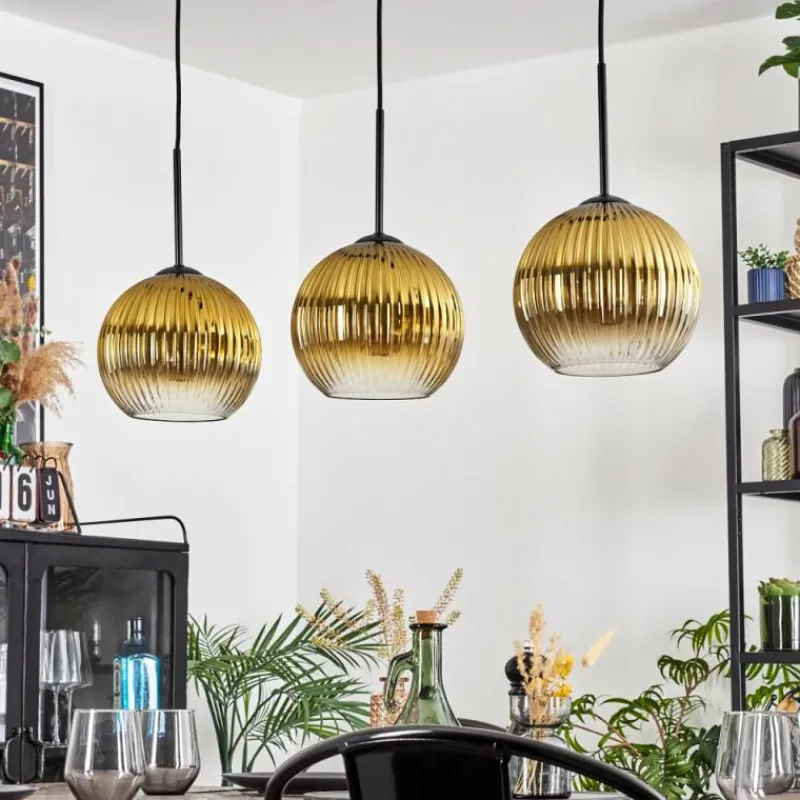 Lampes Dorées-hofstein Koyoto Suspension, Boule lumineuse, Suspension Or, Clair, 3 lumières