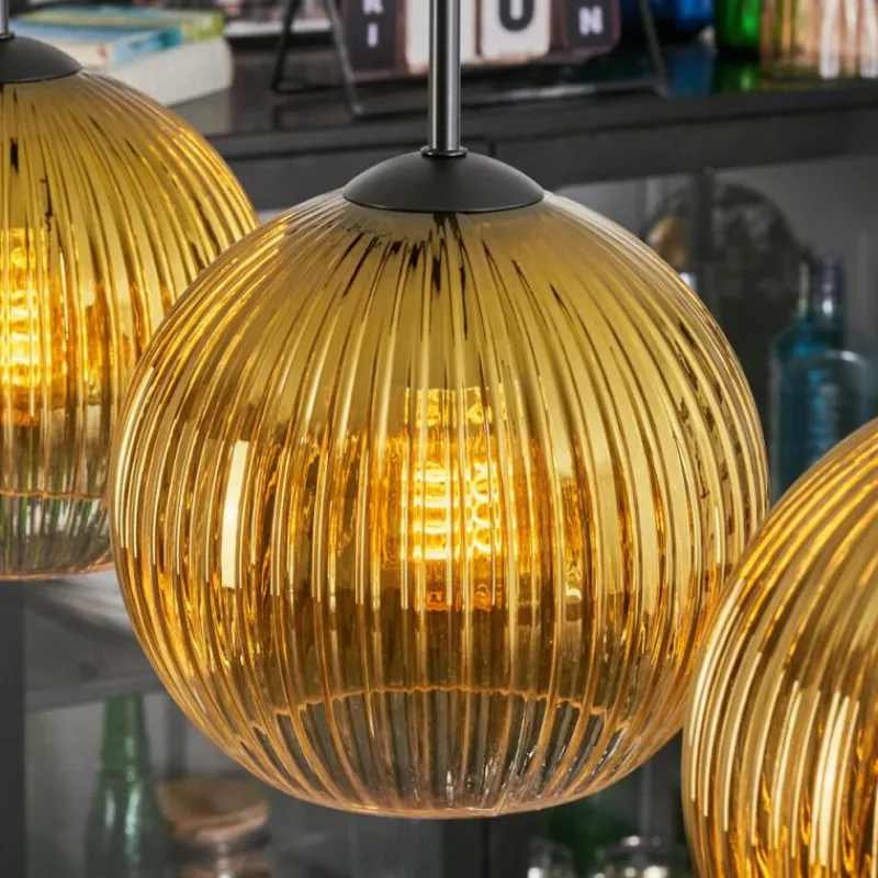 Lampes Dorées-hofstein Koyoto Suspension, Boule lumineuse, Suspension Or, Clair, 3 lumières