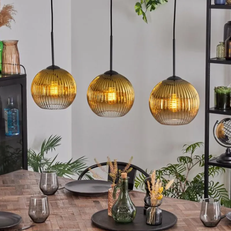 Lampes Dorées-hofstein Koyoto Suspension, Boule lumineuse, Suspension Or, Clair, 3 lumières