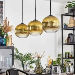 Lampes Dorées-hofstein Koyoto Suspension, Boule lumineuse, Suspension Or, Clair, 3 lumières