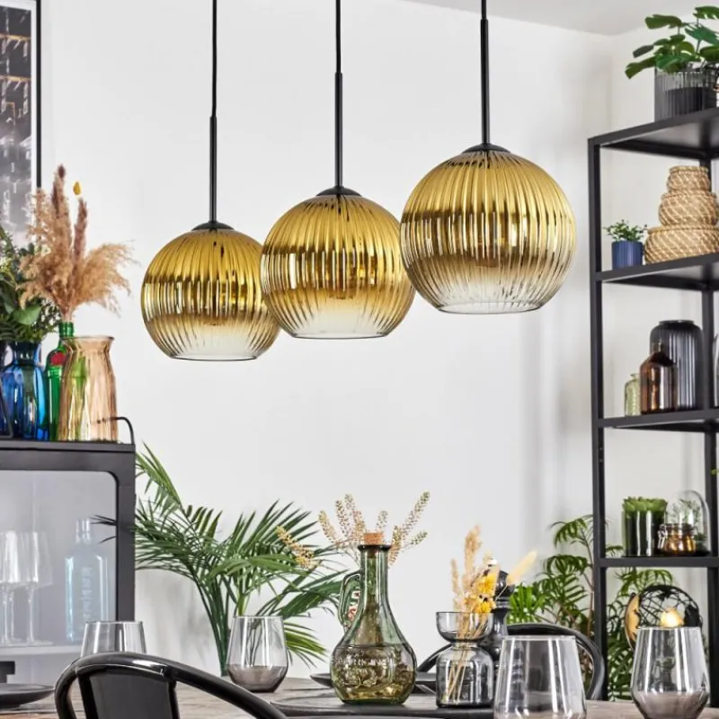 Lampes Dorées-hofstein Koyoto Suspension, Boule lumineuse, Suspension Or, Clair, 3 lumières