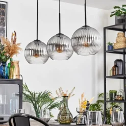 hofstein Koyoto Suspension, Boule lumineuse, Suspension Clair, Fumé, 3 lumières