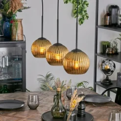 Lampes Dorées-hofstein Koyoto Suspension, Boule lumineuse, Suspension Or, 3 lumières