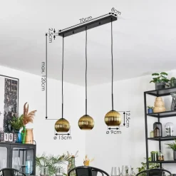 Lampes Dorées-hofstein Koyoto Suspension, Boule lumineuse, Suspension Or, 3 lumières