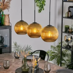 Lampes Dorées-hofstein Koyoto Suspension, Boule lumineuse, Suspension Or, 3 lumières