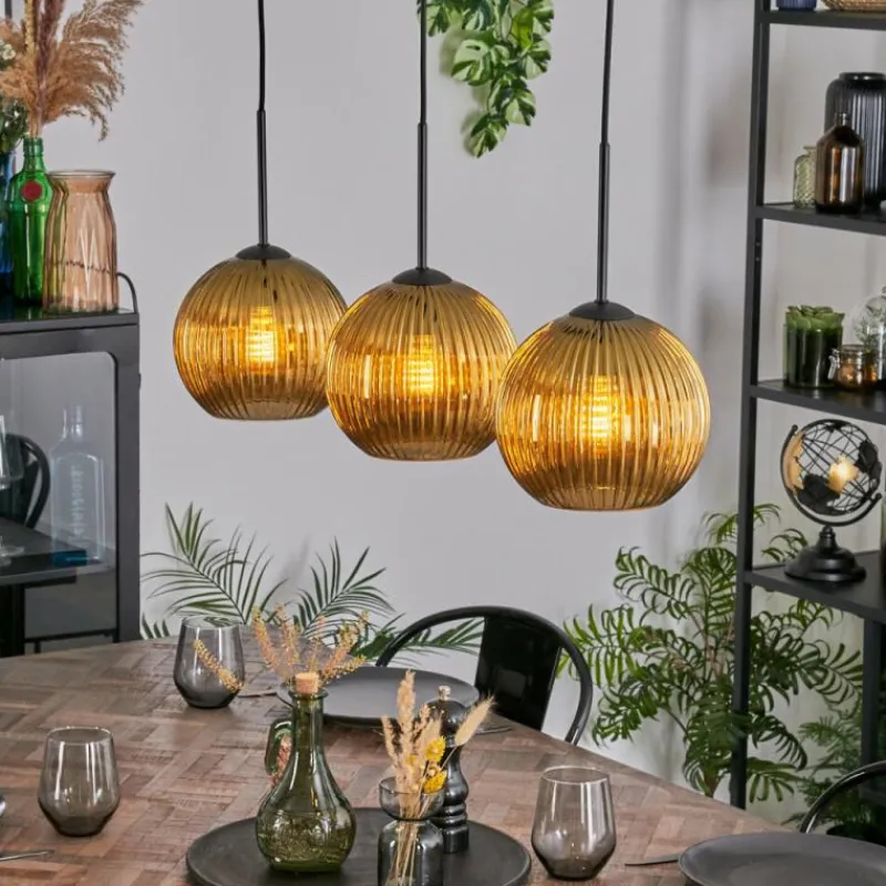 Lampes Dorées-hofstein Koyoto Suspension, Boule lumineuse, Suspension Or, 3 lumières