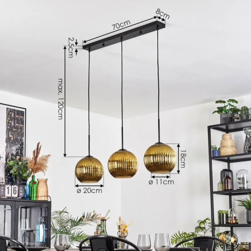 Lampes Dorées-hofstein Koyoto Suspension, Boule lumineuse, Suspension Or, 3 lumières