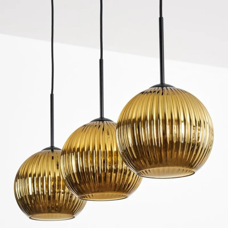 Lampes Dorées-hofstein Koyoto Suspension, Boule lumineuse, Suspension Or, 3 lumières