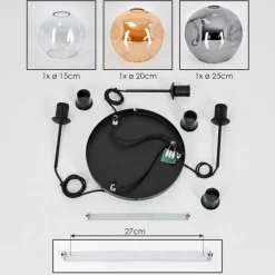 hofstein Koyoto Suspension, Boule lumineuse, Suspension, Suspension grappe Ambre, Clair, Fumé, 3 lumières