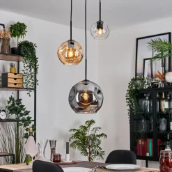 hofstein Koyoto Suspension, Boule lumineuse, Suspension, Suspension grappe Ambre, Clair, Fumé, 3 lumières