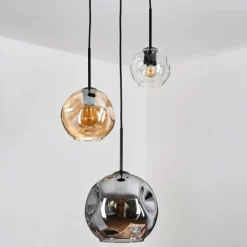 hofstein Koyoto Suspension, Boule lumineuse, Suspension, Suspension grappe Ambre, Clair, Fumé, 3 lumières