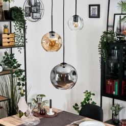 hofstein Koyoto Suspension, Boule lumineuse, Suspension, Suspension grappe Ambre, Clair, Fumé, 3 lumières