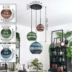 hofstein Koyoto Suspension, Boule lumineuse, Suspension, Suspension grappe Bleu, Vert, Cuivré, 3 lumières