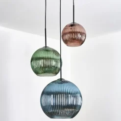 hofstein Koyoto Suspension, Boule lumineuse, Suspension, Suspension grappe Bleu, Vert, Cuivré, 3 lumières