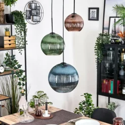 hofstein Koyoto Suspension, Boule lumineuse, Suspension, Suspension grappe Bleu, Vert, Cuivré, 3 lumières
