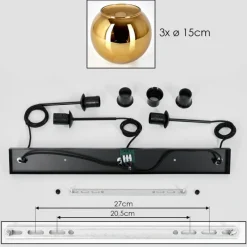 hofstein Koyoto Suspension, Boule lumineuse, Suspension Or, 3 lumières