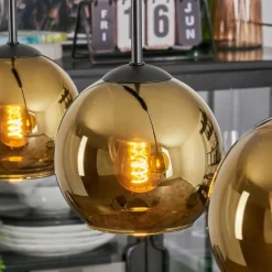 hofstein Koyoto Suspension, Boule lumineuse, Suspension Or, 3 lumières