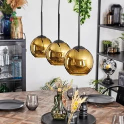 hofstein Koyoto Suspension, Boule lumineuse, Suspension Or, 3 lumières