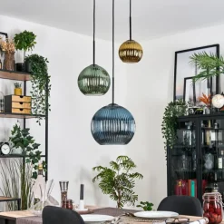 Lampes Dorées-hofstein Koyoto Suspension, Boule lumineuse, Suspension, Suspension grappe 30 cm Bleu, Or, Vert, 3 lumières