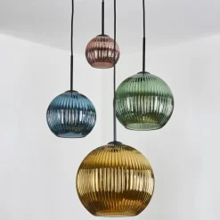 Lampes Dorées-hofstein Koyoto Suspension, Boule lumineuse, Suspension Bleu, Or, Vert, Cuivré, 4 lumières