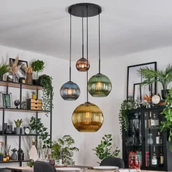 Lampes Dorées-hofstein Koyoto Suspension, Boule lumineuse, Suspension Bleu, Or, Vert, Cuivré, 4 lumières